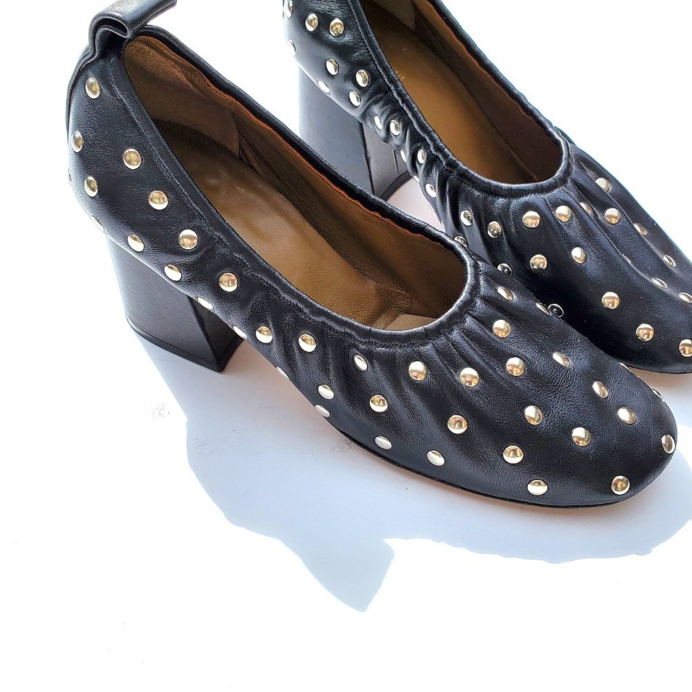 Authentic Celine Glove Black Studded Phoebe Philo Leather Silver Round Toe Pumps